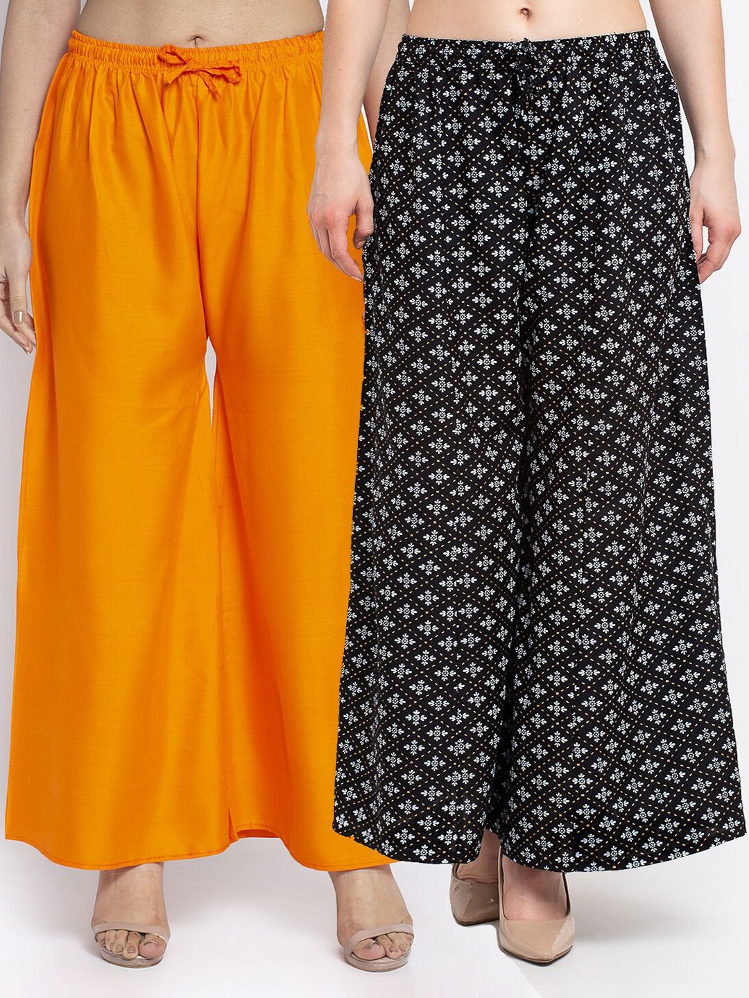 Jinfo Women Set Of 2 Yellow & Black Ethnic Motifs Printed Ethnic Palazzos Price in India