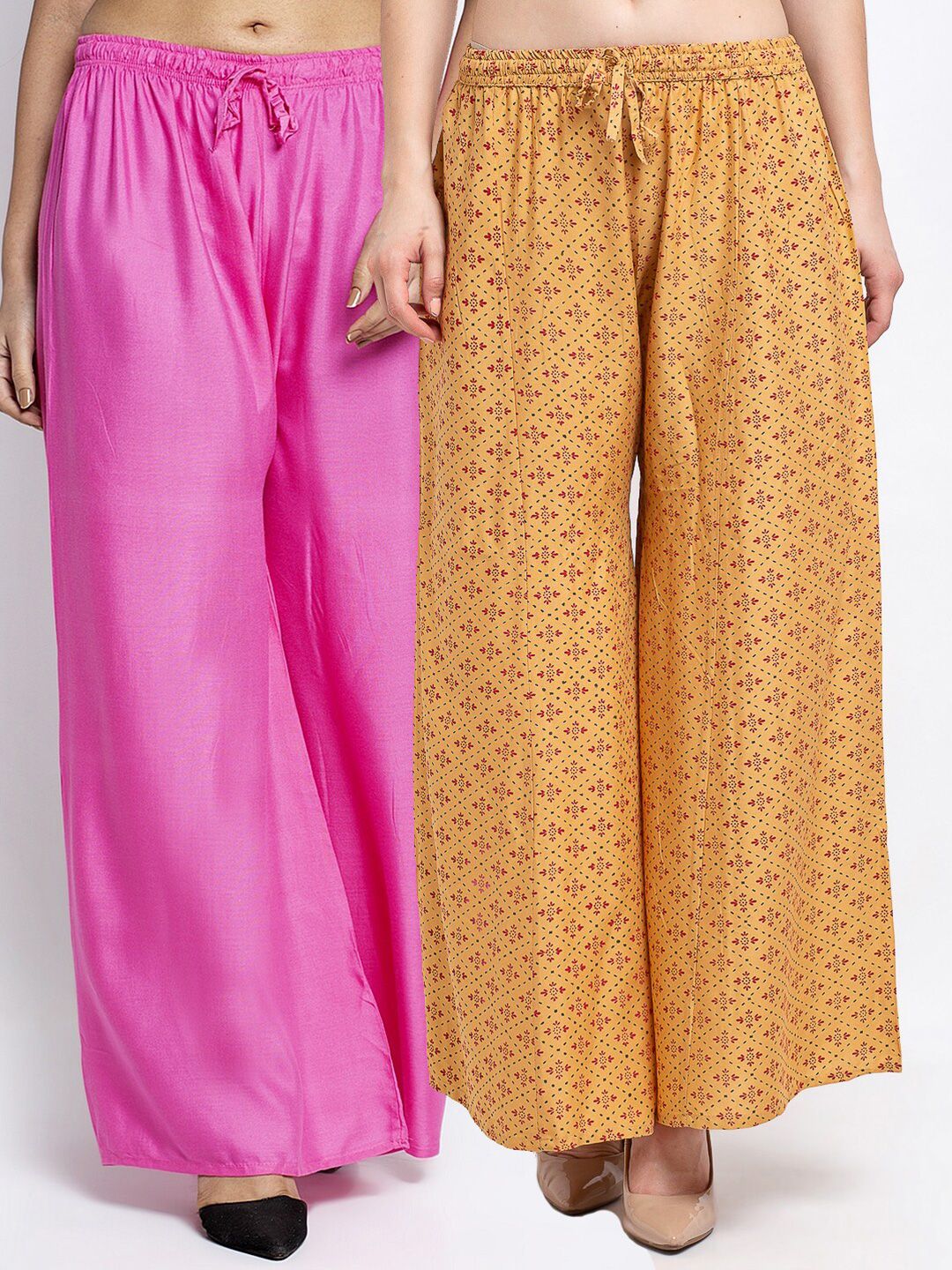 Jinfo Women Set of 2 Ethnic Motifs Printed Knitted Wide Leg Palazzos Price in India