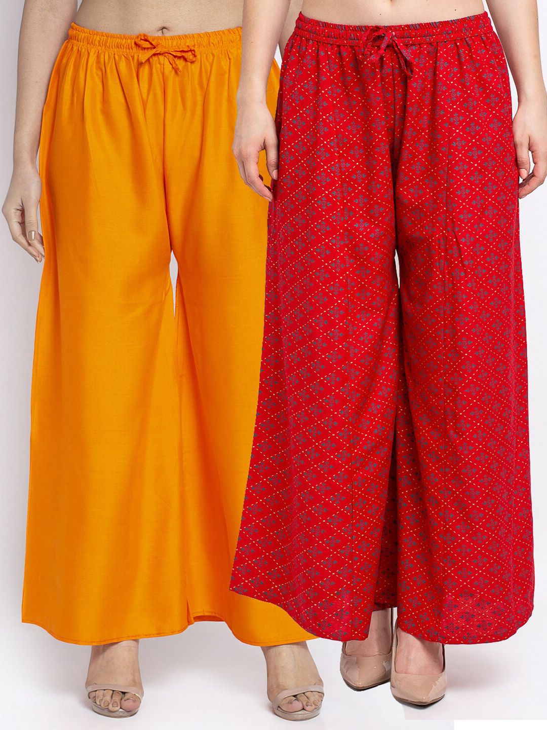 Jinfo Women Set Of 2 Yellow & Red Ethnic Motifs Printed Ethnic Palazzos Price in India