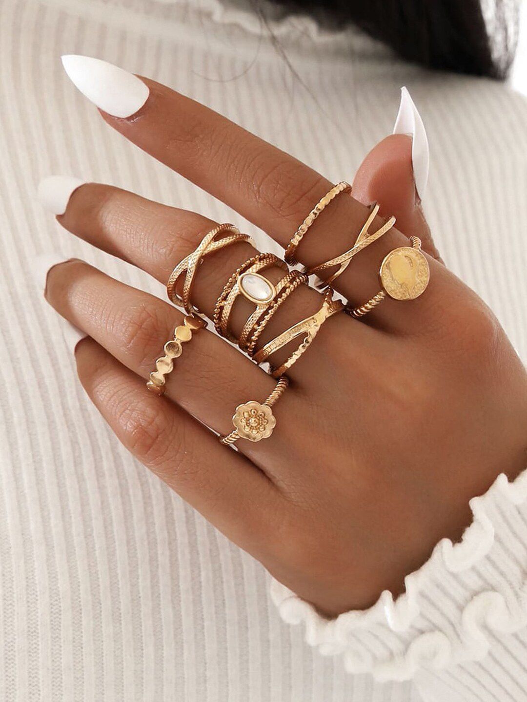 Shining Diva Fashion Set Of 8 Gold-Plated Finger Ring Price in India