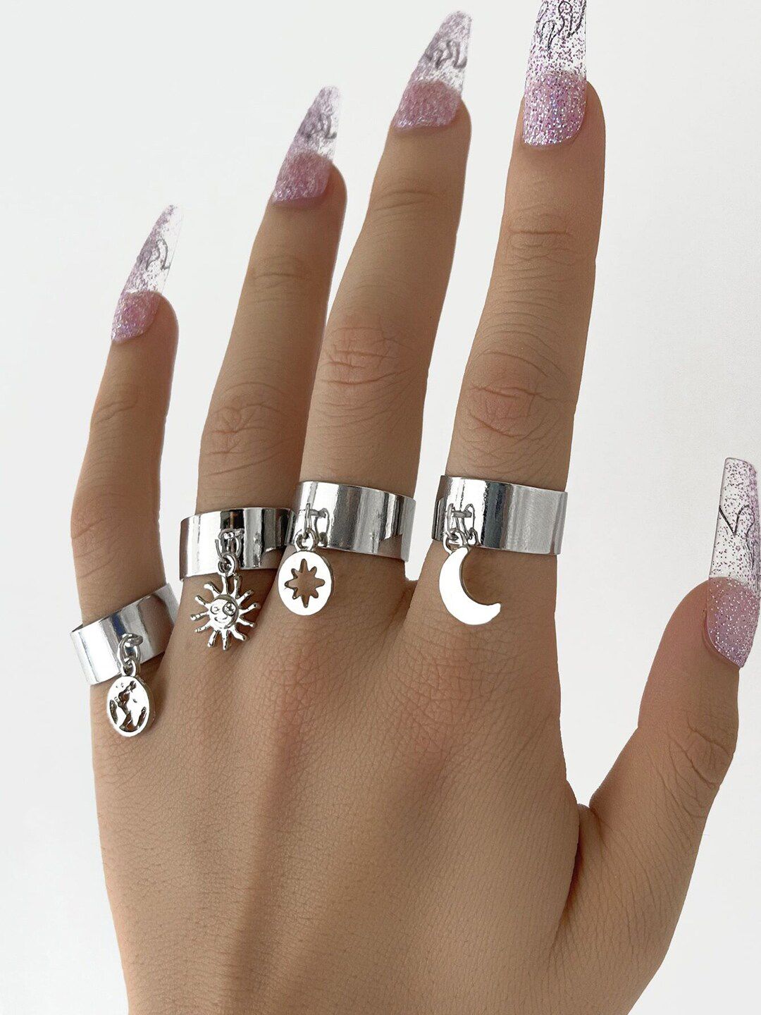Shining Diva Fashion Set of 4 Silver-Plated Finger Rings Price in India