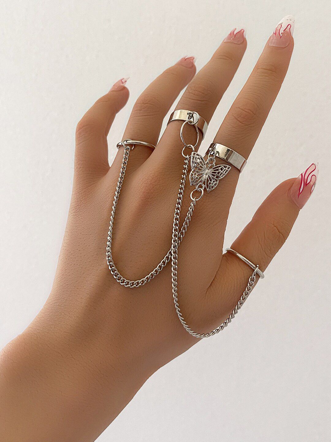 Shining Diva Fashion Set Of 4 Silver-Plated Chain-Linked Finger Ring Price in India