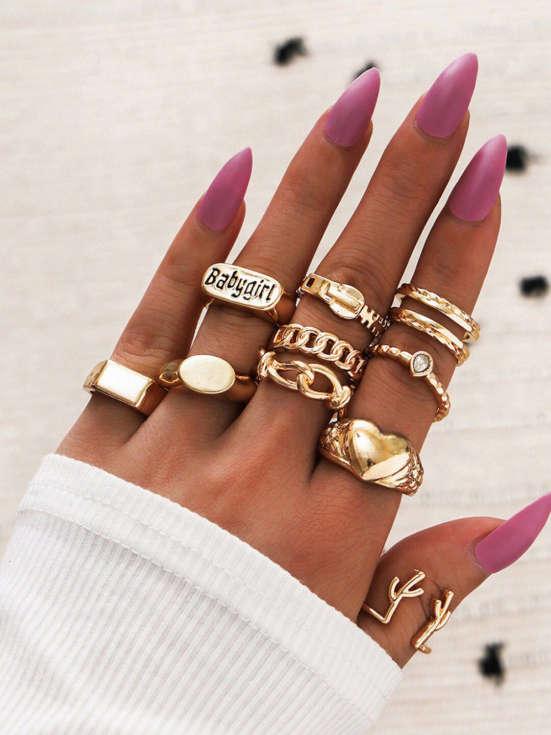 Shining Diva Fashion Set Of 10 Gold-Plated & Crystal Stone-Studded Finger Rings Price in India