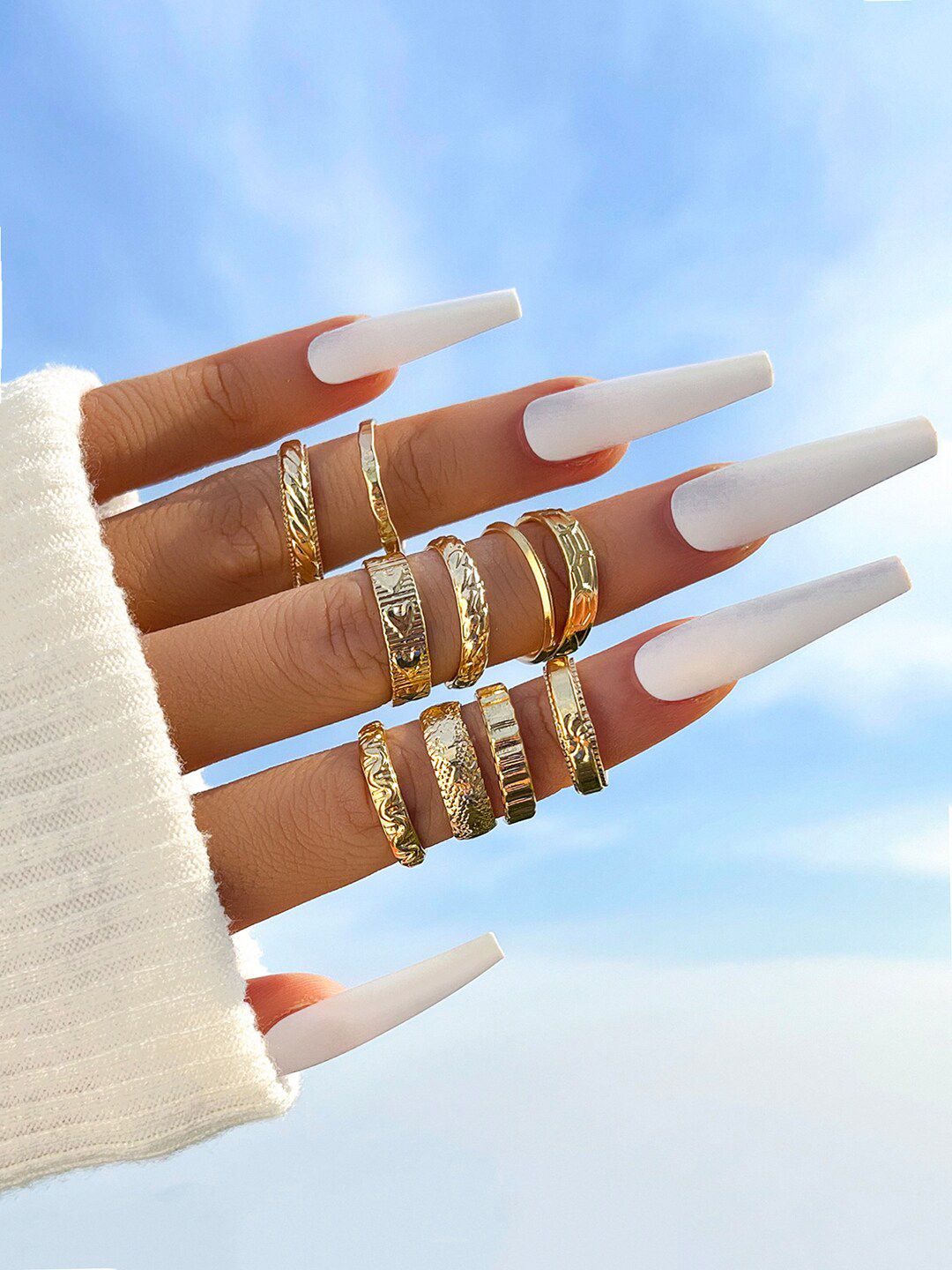 Shining Diva Fashion Set Of 10 Gold-Plated Boho Adjustable Finger Rings Price in India