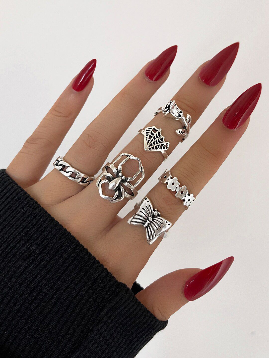 Shining Diva Fashion Set Of 6 Silver Toned & Plated Crystal Studded Midi Finger Rings Price in India