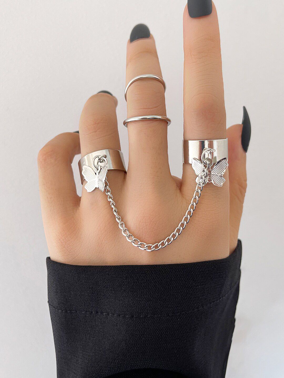 Shining Diva Fashion Set Of 4 Silver-Plated & Crystal Stone-Studded Finger Rings Price in India