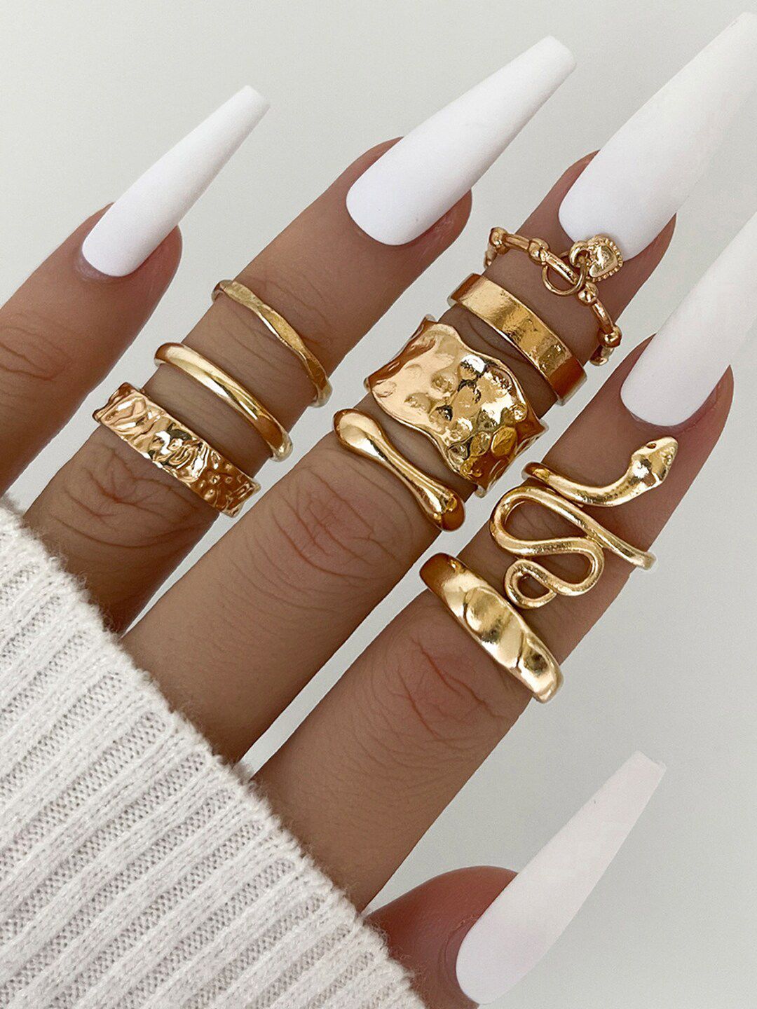 Shining Diva Fashion Set Of 9 Gold-Plated Boho Midi Finger Rings Price in India