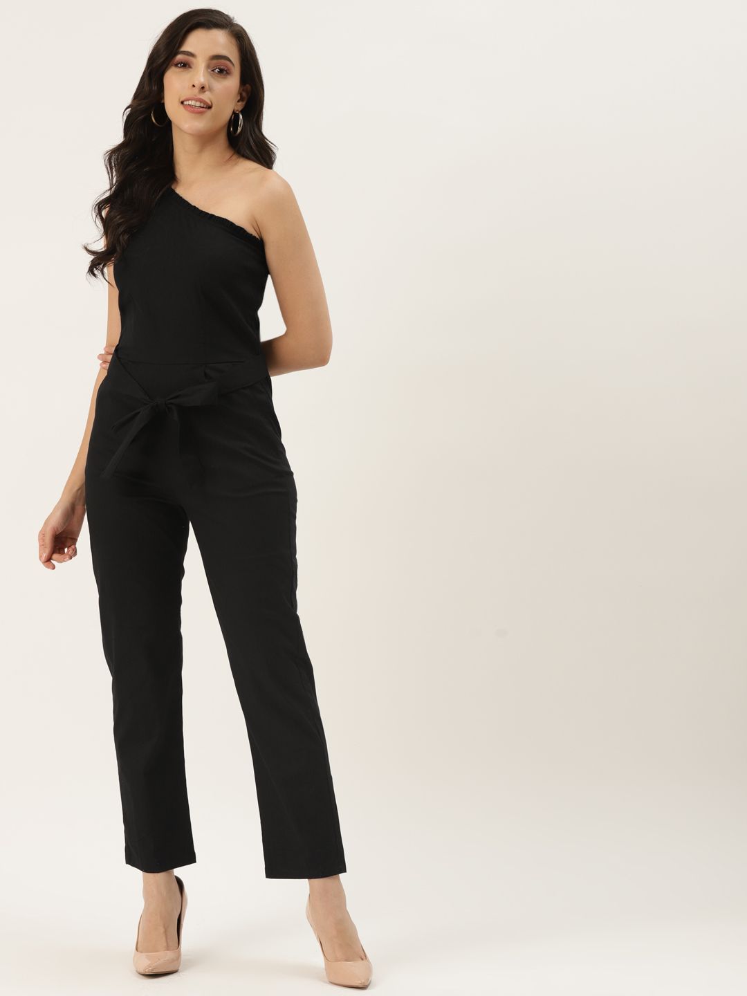 BRINNS Black One-Shoulder Basic Jumpsuit Price in India