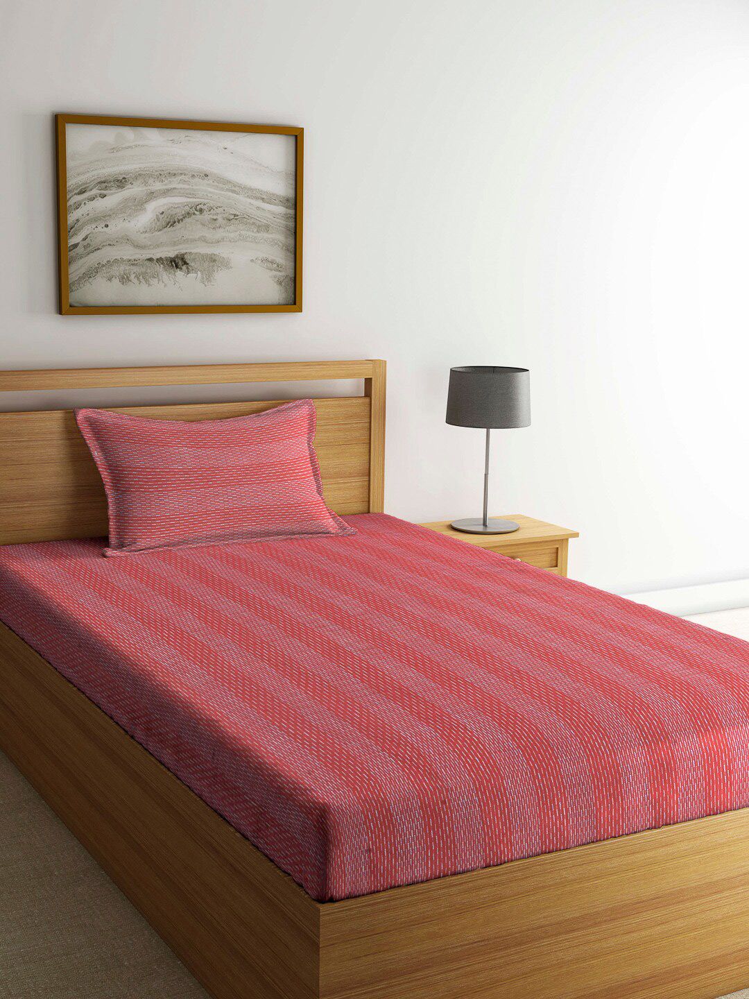 Arrabi Brown Striped 300 TC Handwove Cotton Single Bedsheet with 1 Pillow Covers Price in India