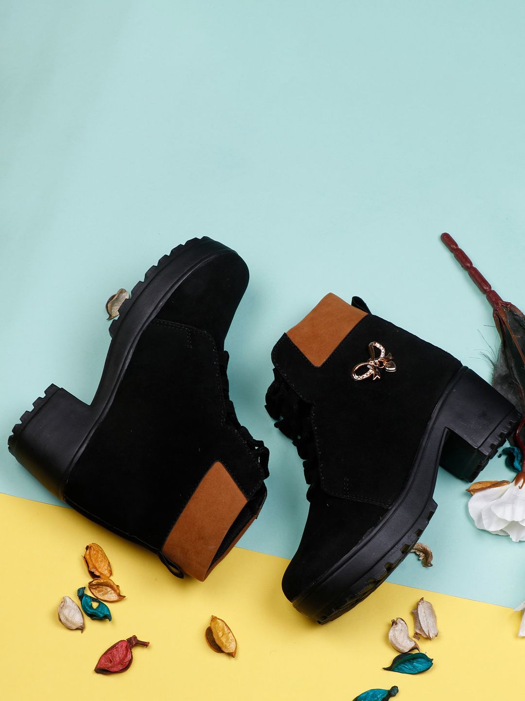 Denill Women Black Suede Block Heeled Boots Price in India