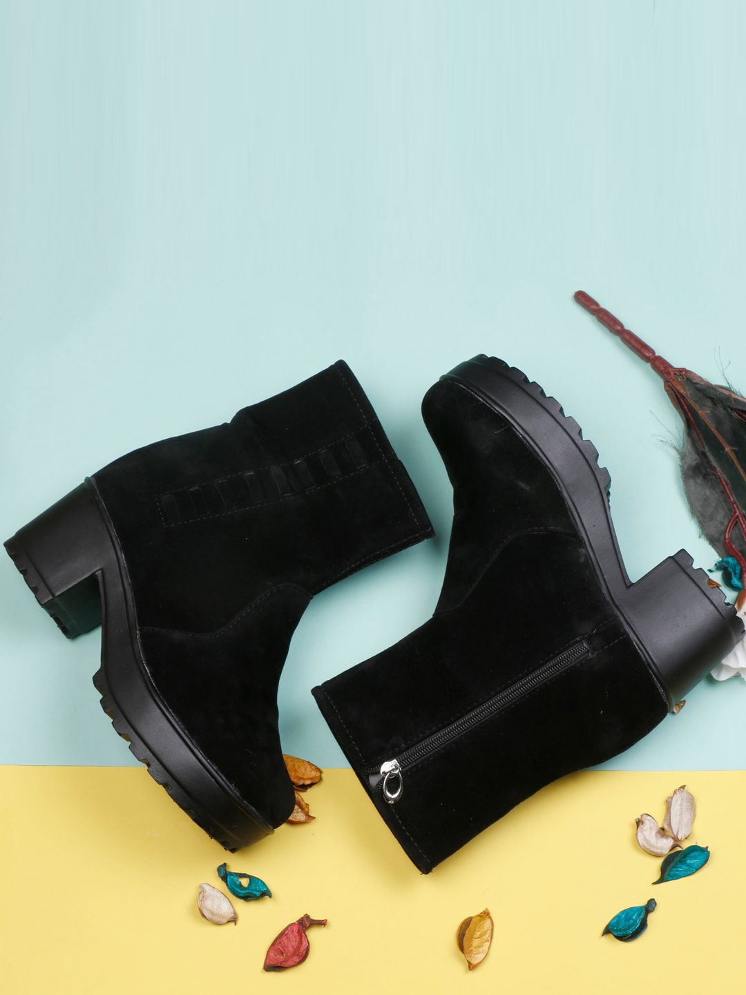 Denill Women Black Suede Block Heeled Boots Price in India