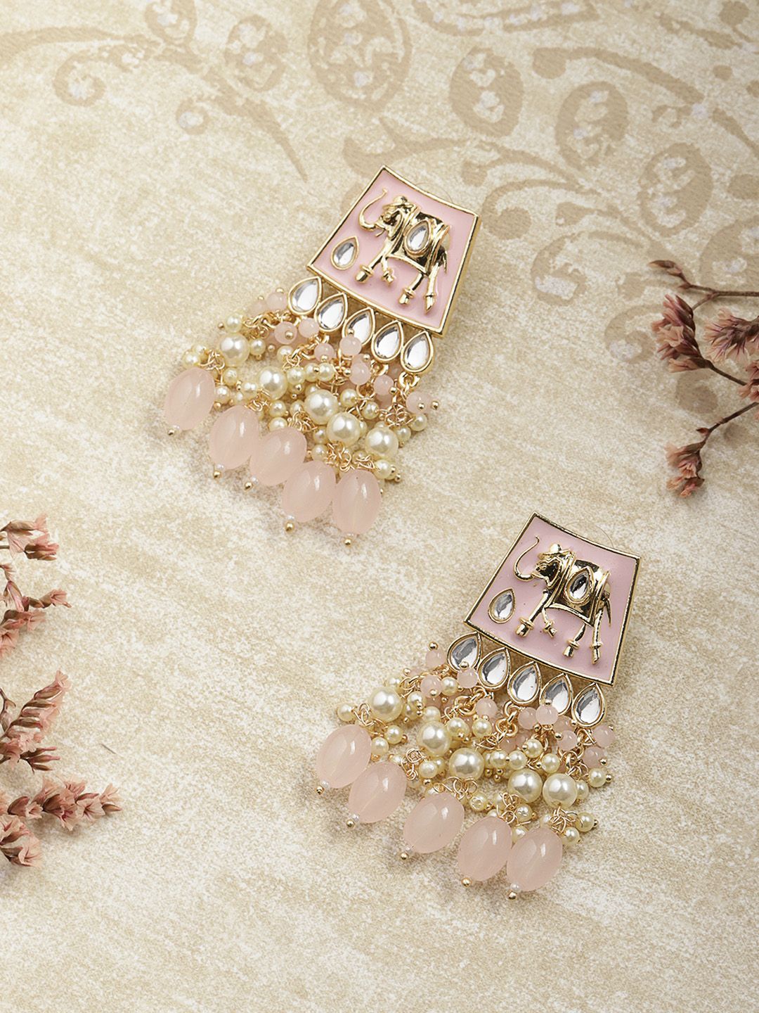 Melani Borsa Pink & Gold-Plated Classic Drop Earrings Price in India