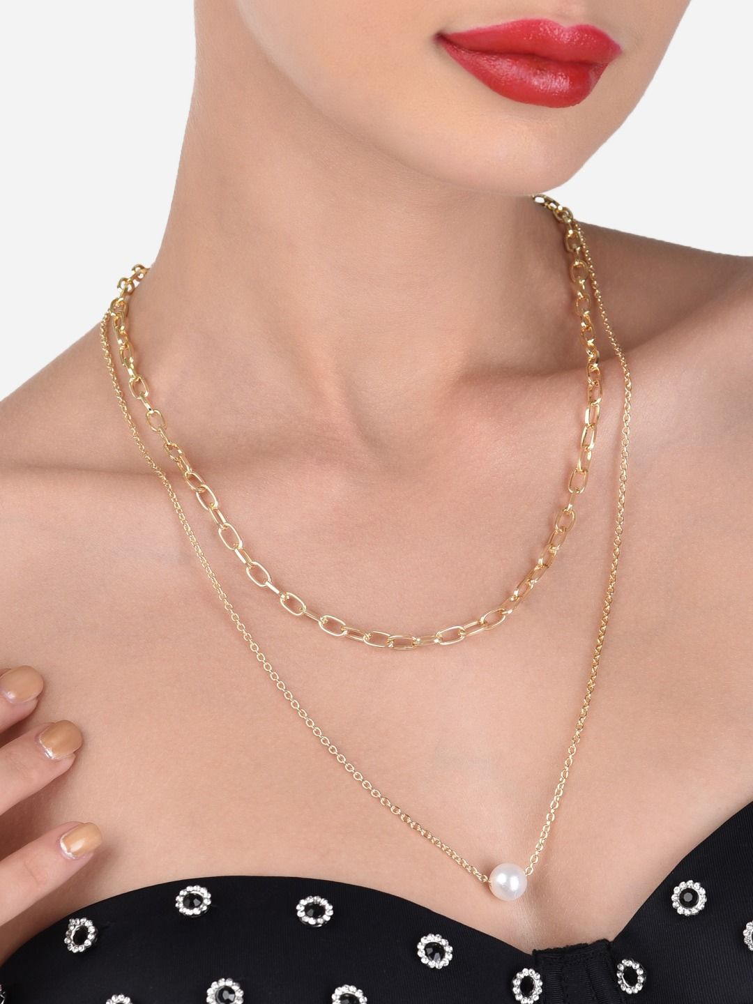 AMI White Gold-Plated Layered Chain Price in India