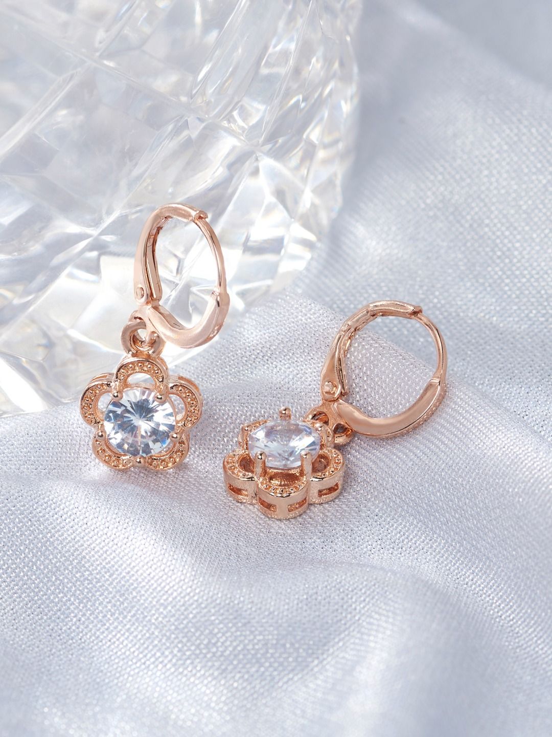 AMI Rose Gold Floral Studs Earrings Price in India
