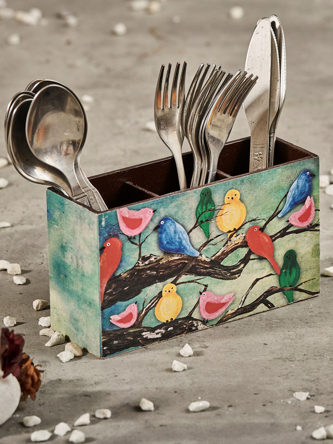A Tiny Mistake Pink & Green Printed Wooden Cutlery Holder Price in India