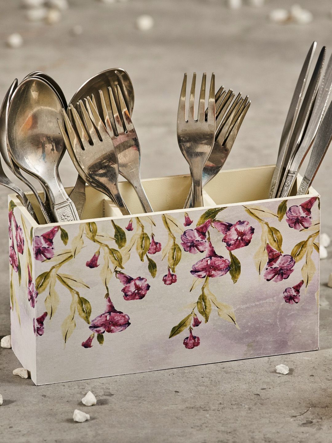 A Tiny Mistake Purple & Green Printed Wooden Cutlery Holder Price in India