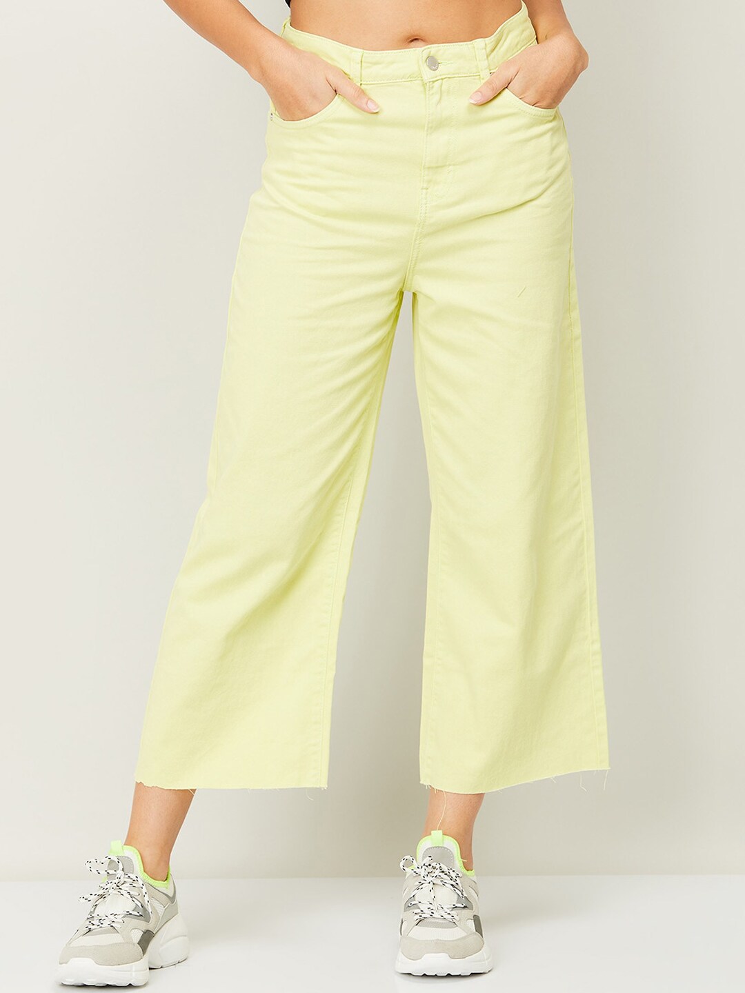 Ginger by Lifestyle Women Lime Green Flared High-Rise Jeans Price in India