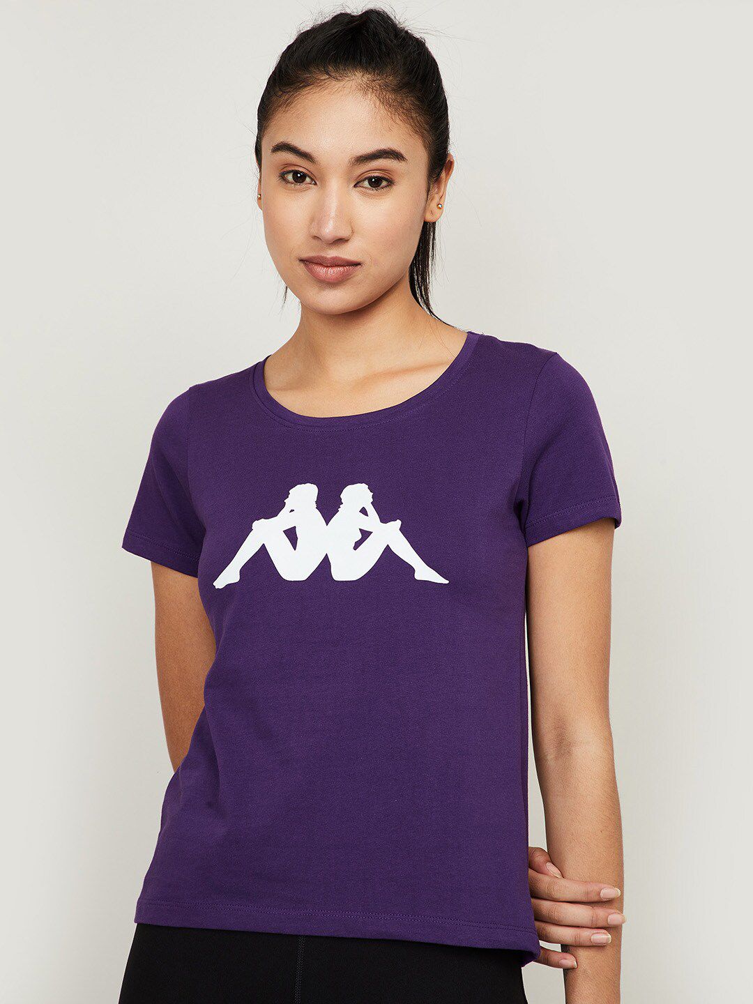 Kappa Women Purple Printed Training or Gym T-shirt Price in India