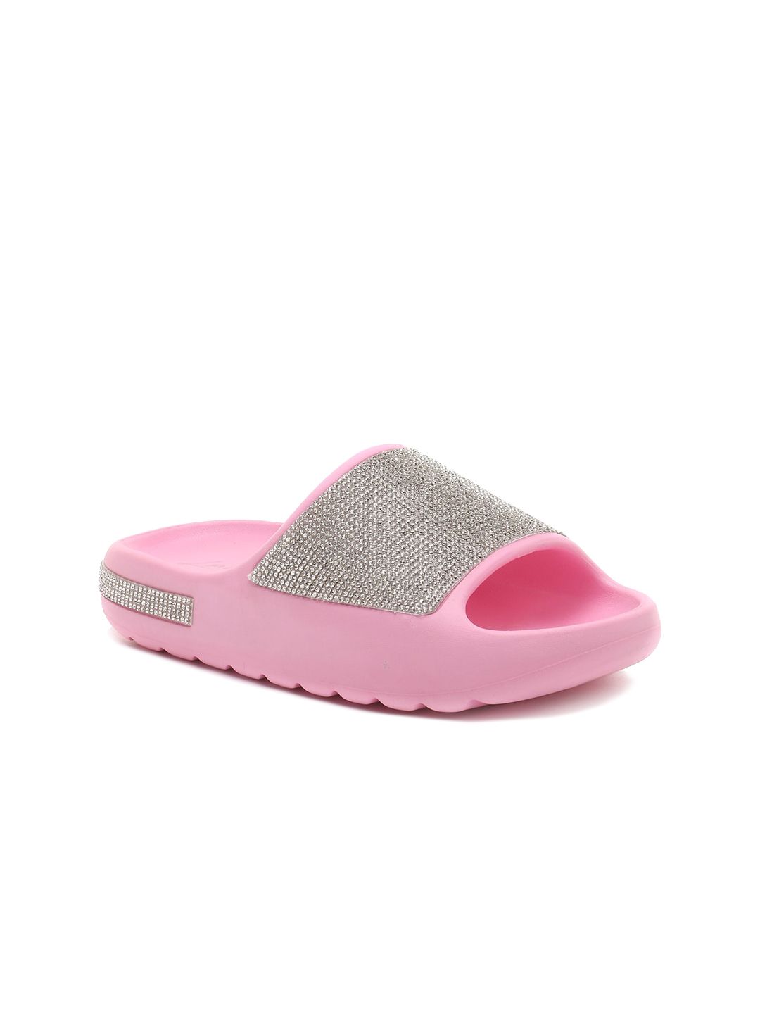 London Rag Pink Embellished Pool Sliders Price in India