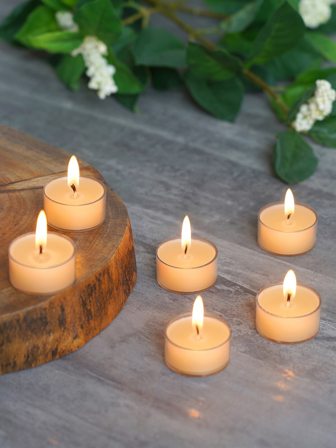 Pure Home and Living Set Of 6 Beige Divine Acrylic Tealight Candles Price in India