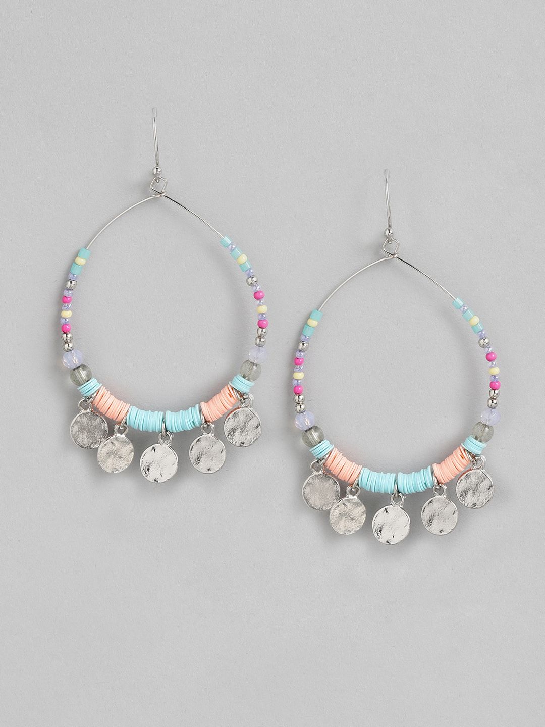 RICHEERA Blue & Silver-Toned Circular Drop Earrings Price in India