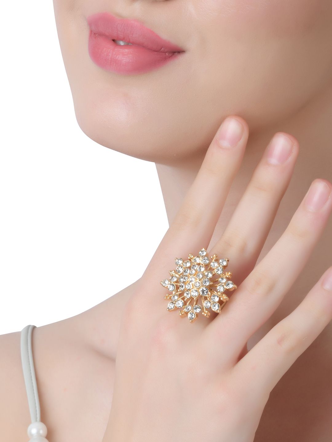 Lilly & sparkle Gold Toned Crystal-Studded Adjustable Finger Ring Price in India