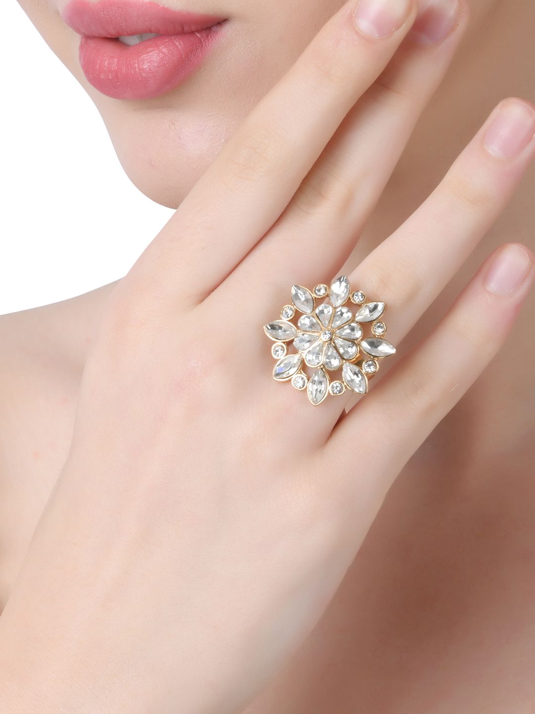 Lilly & sparkle Gold Plated White Crystal Studded Finger Ring Price in India