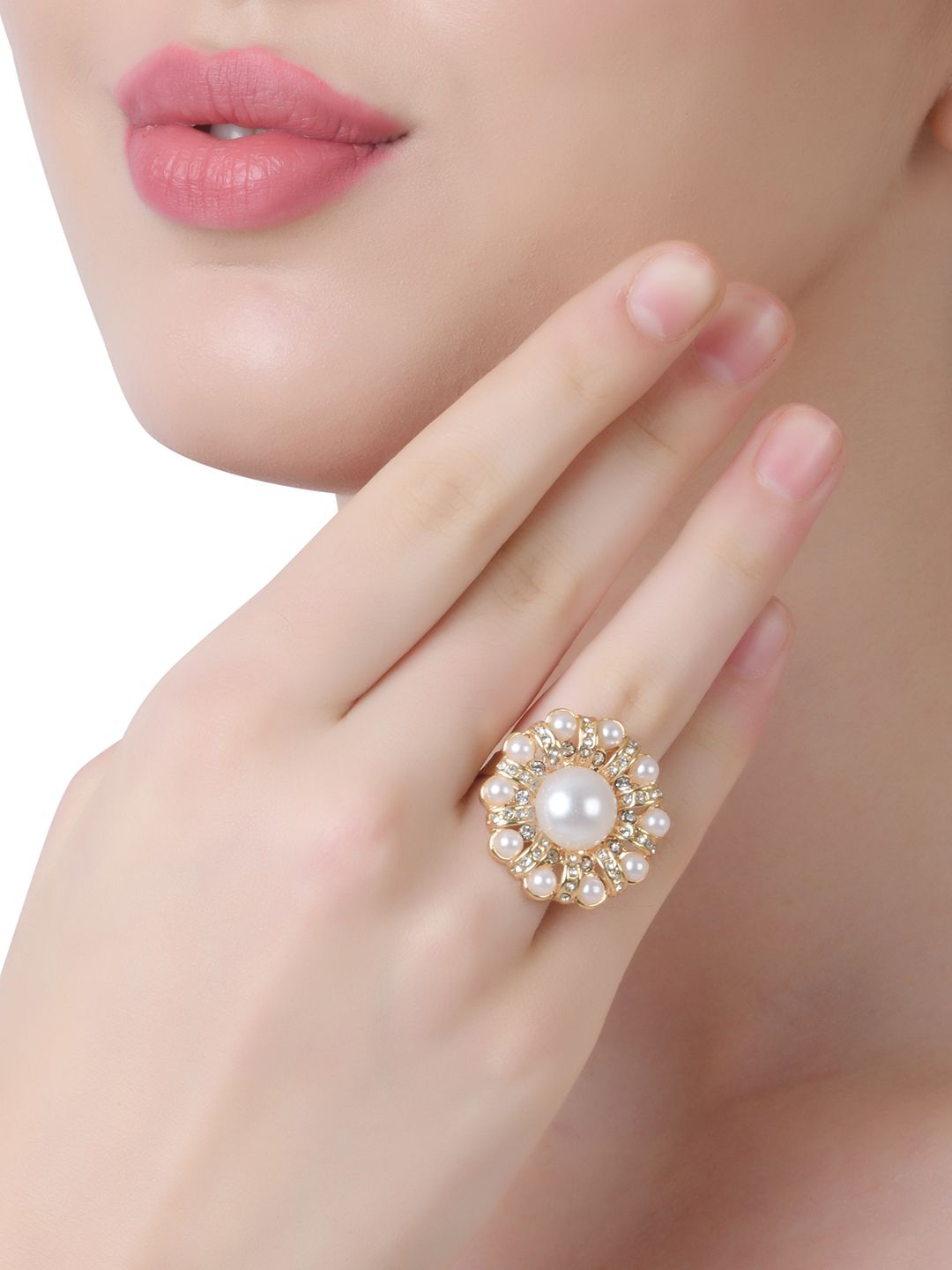 Lilly & sparkle Gold-Plated & Crystal Studded Finger Ring Price in India
