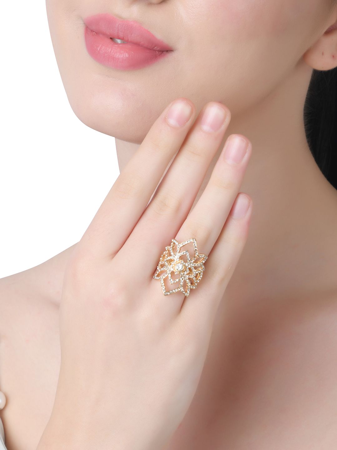 Lilly & sparkle Set of 2 Gold-Plated Crystal-Studded Finger Rings Price in India