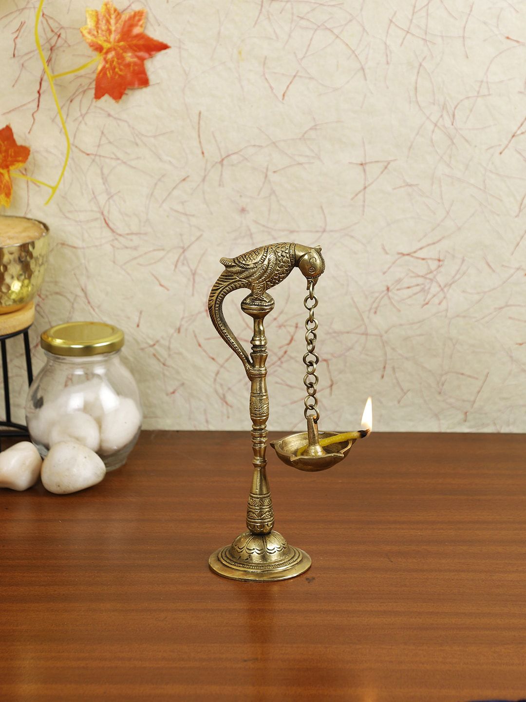 Imli Street Gold-Toned Lamp with Parrot Diya Showpiece Price in India