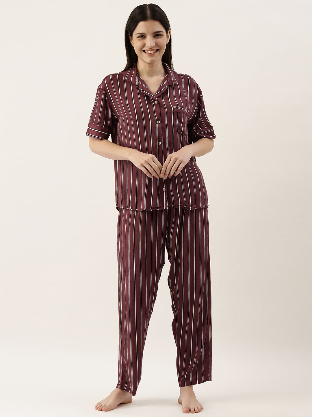 SANSKRUTIHOMES Women Maroon Printed Pyjama Set Price in India