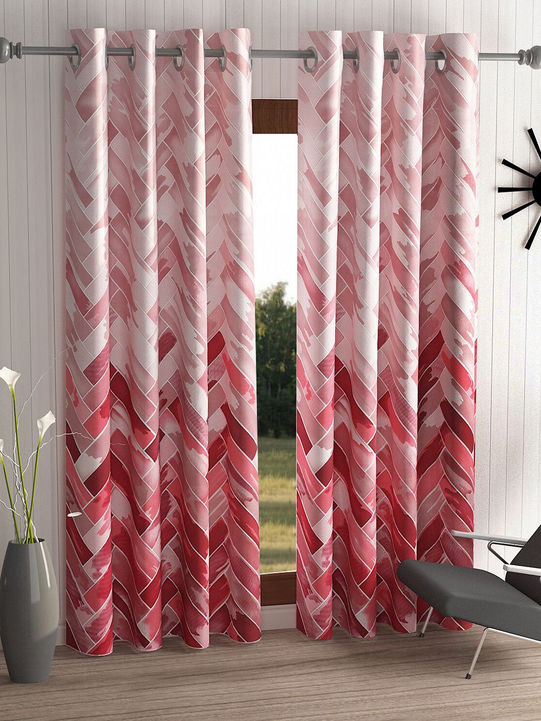 Home Sizzler Maroon & White Set of 2 Window Curtain Price in India