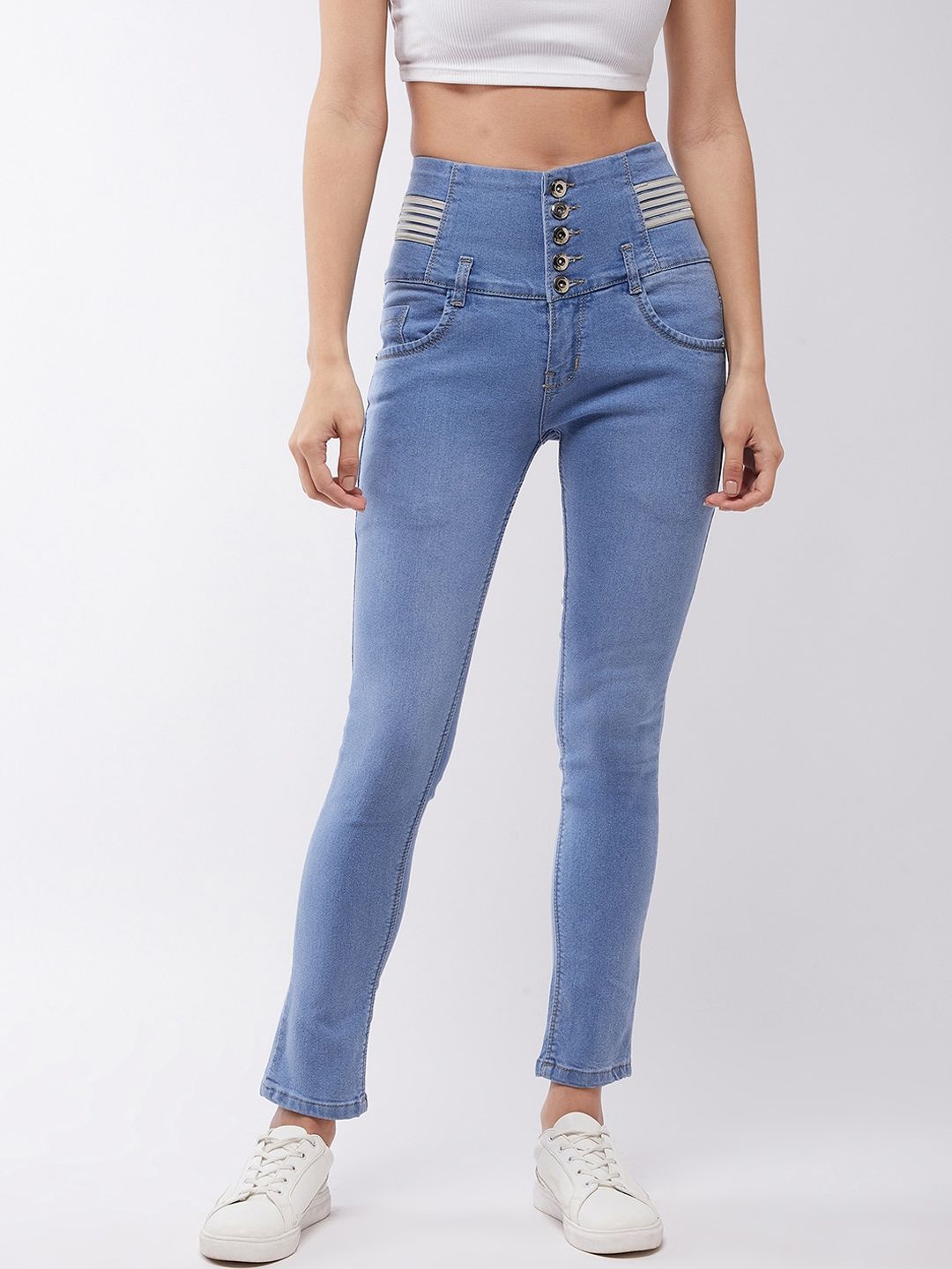 Purple Feather Women Blue Skinny Fit High-Rise Stretchable Jeans Price in India