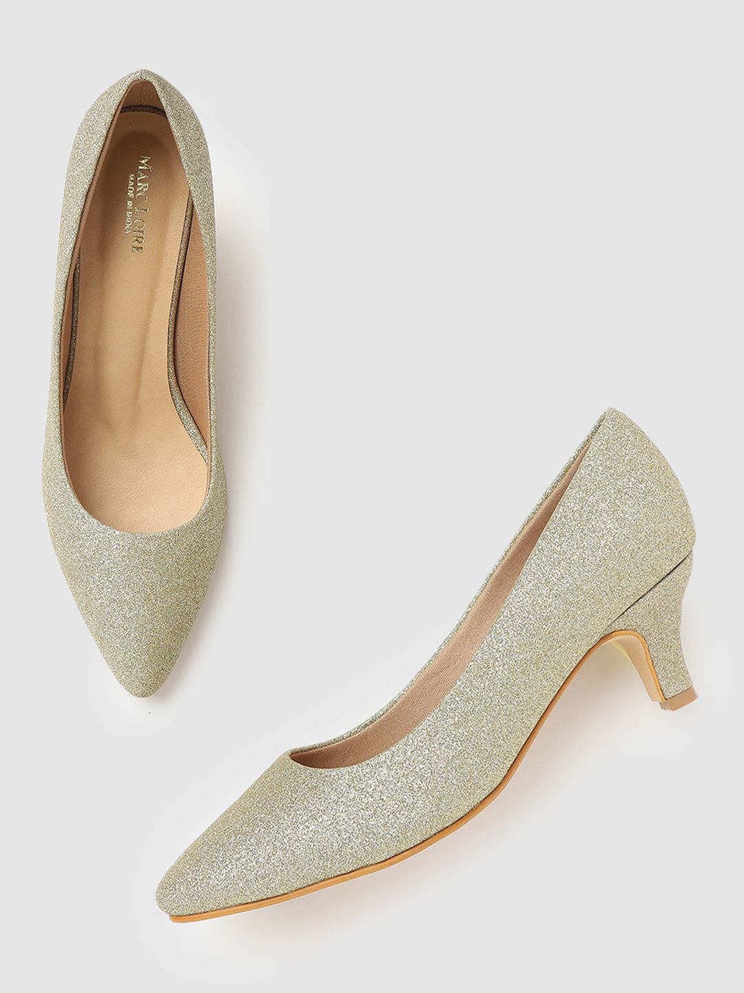 Marc Loire Women Gold-Toned Embellished PU Kitten Pumps Price in India