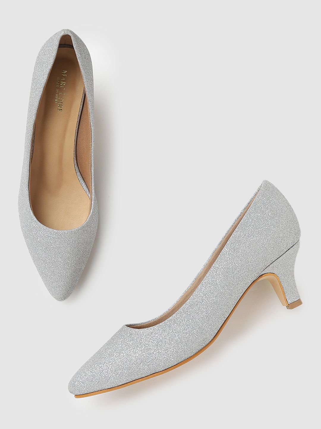 Marc Loire Silver-Toned Embellished PU Kitten Pumps Price in India