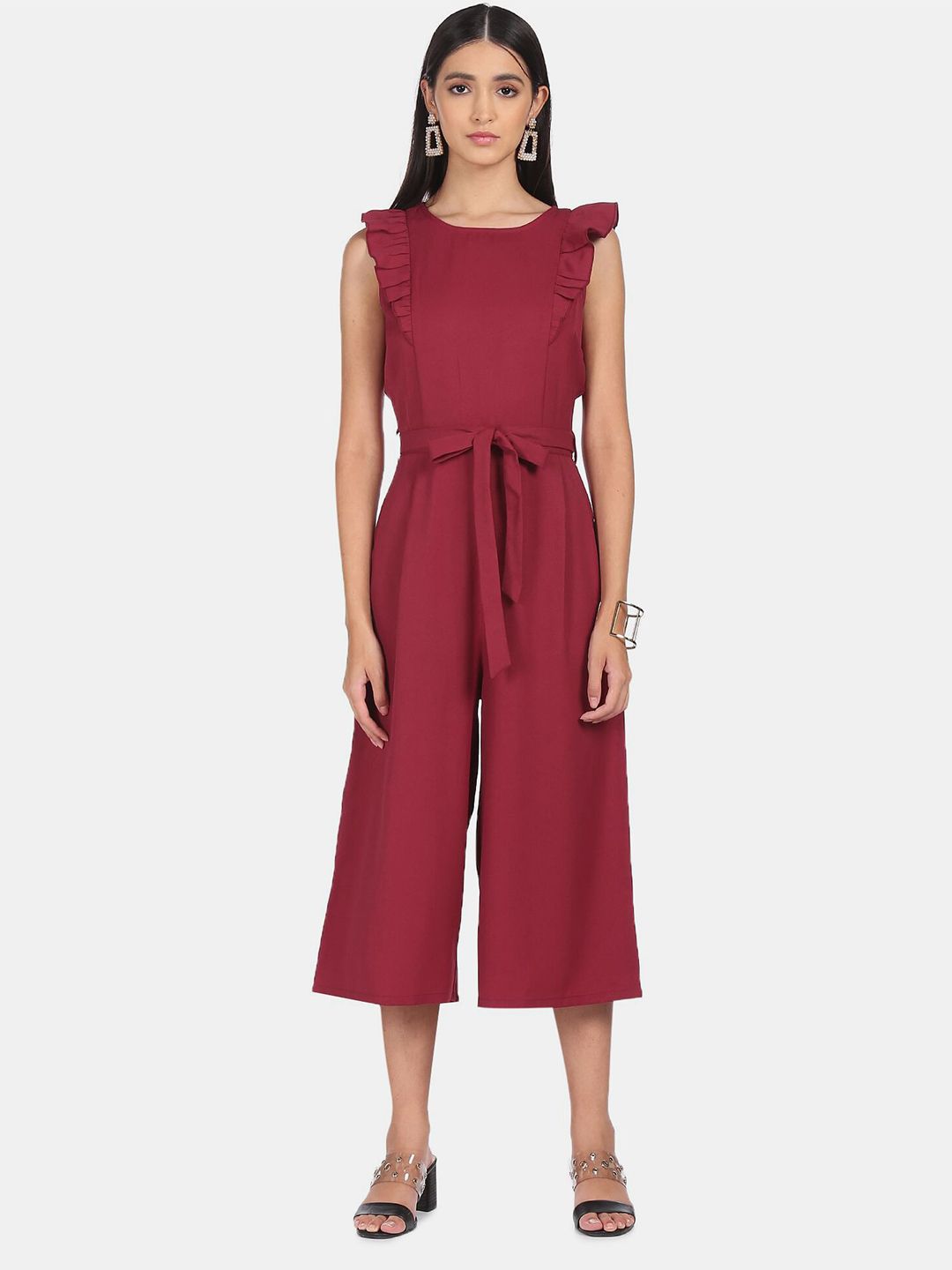 SHFFL Red Capri Cropped Jumpsuit Price in India