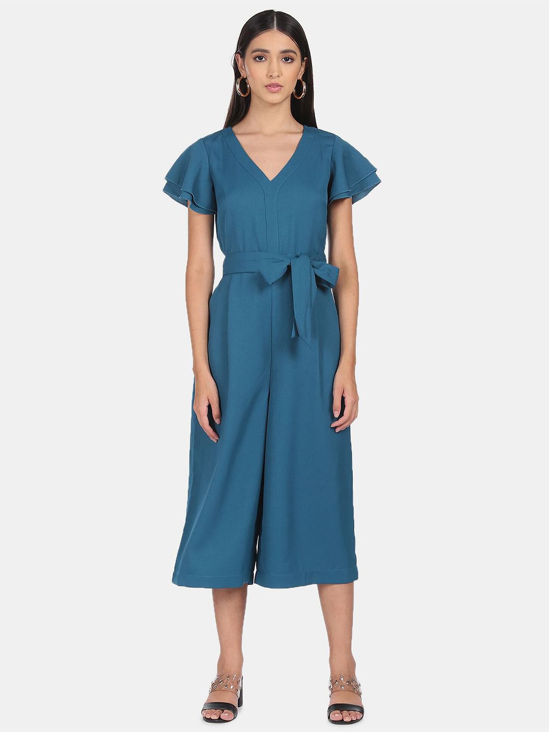 SHFFL Teal V-Neck Culotte Jumpsuit Price in India