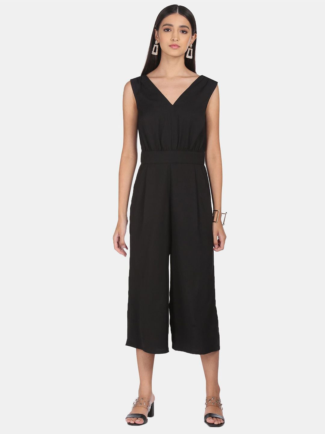 SHFFL Black Basic Cropped Jumpsuit Price in India