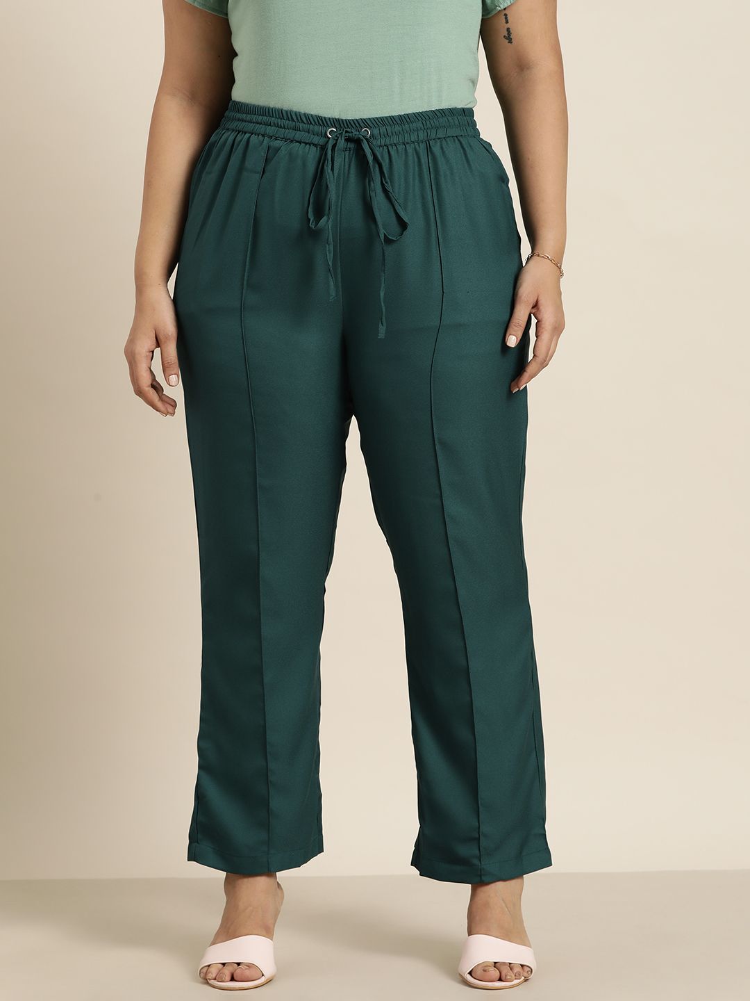 Sztori Women Plus Size Solid Regular Fit Trousers Price in India