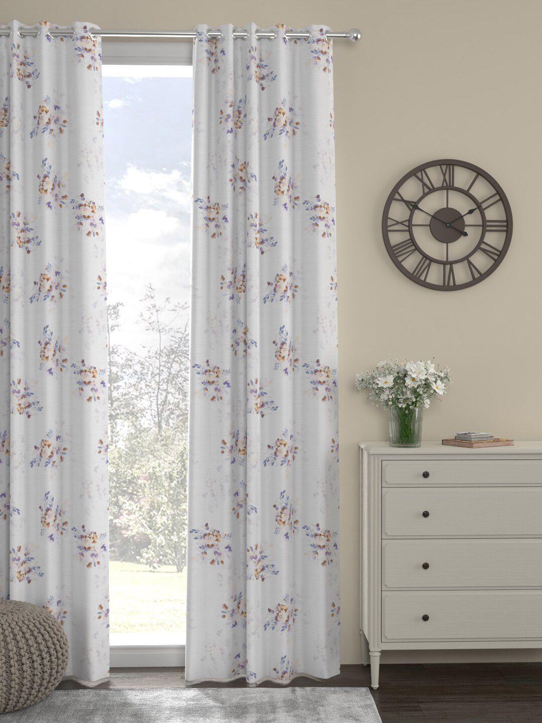 ROSARA HOME White & Grey Floral Door Curtain Price in India