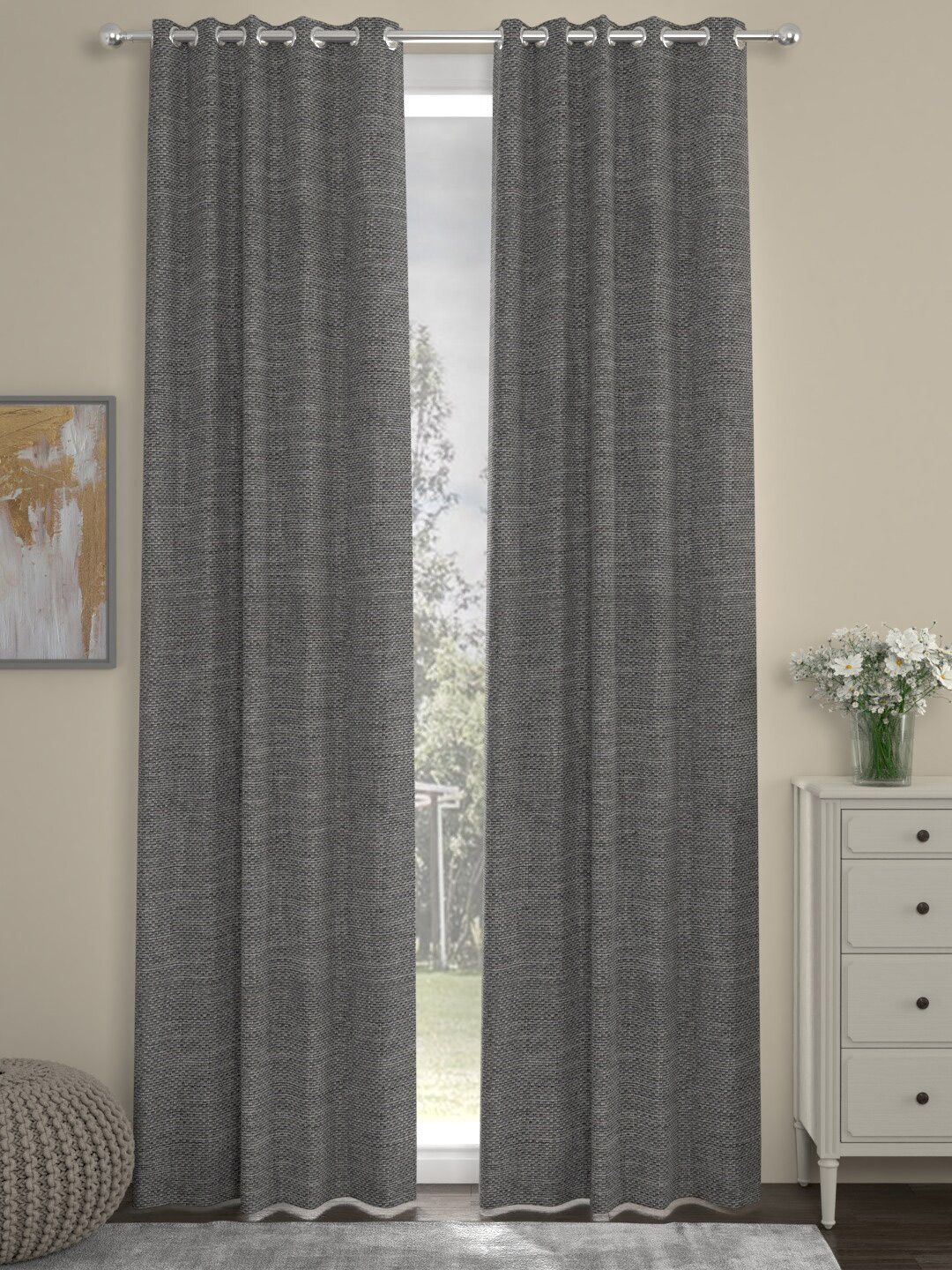 ROSARA HOME Grey Set of 2 Black Out Long Door Curtain Price in India