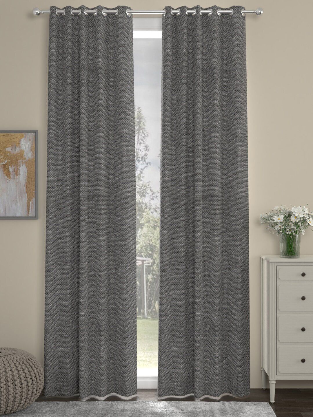 ROSARA HOME Beige Set of 2 Black Out Door Curtain Price in India