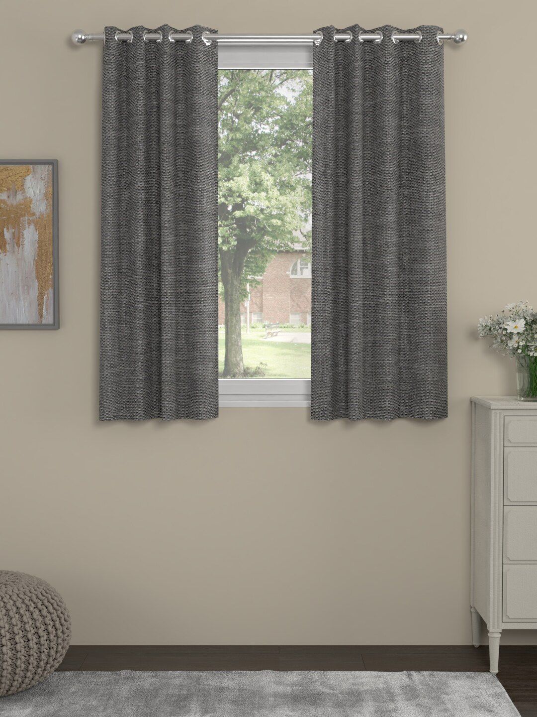 ROSARA HOME Grey Set of 2 Black Out Window Curtains Price in India