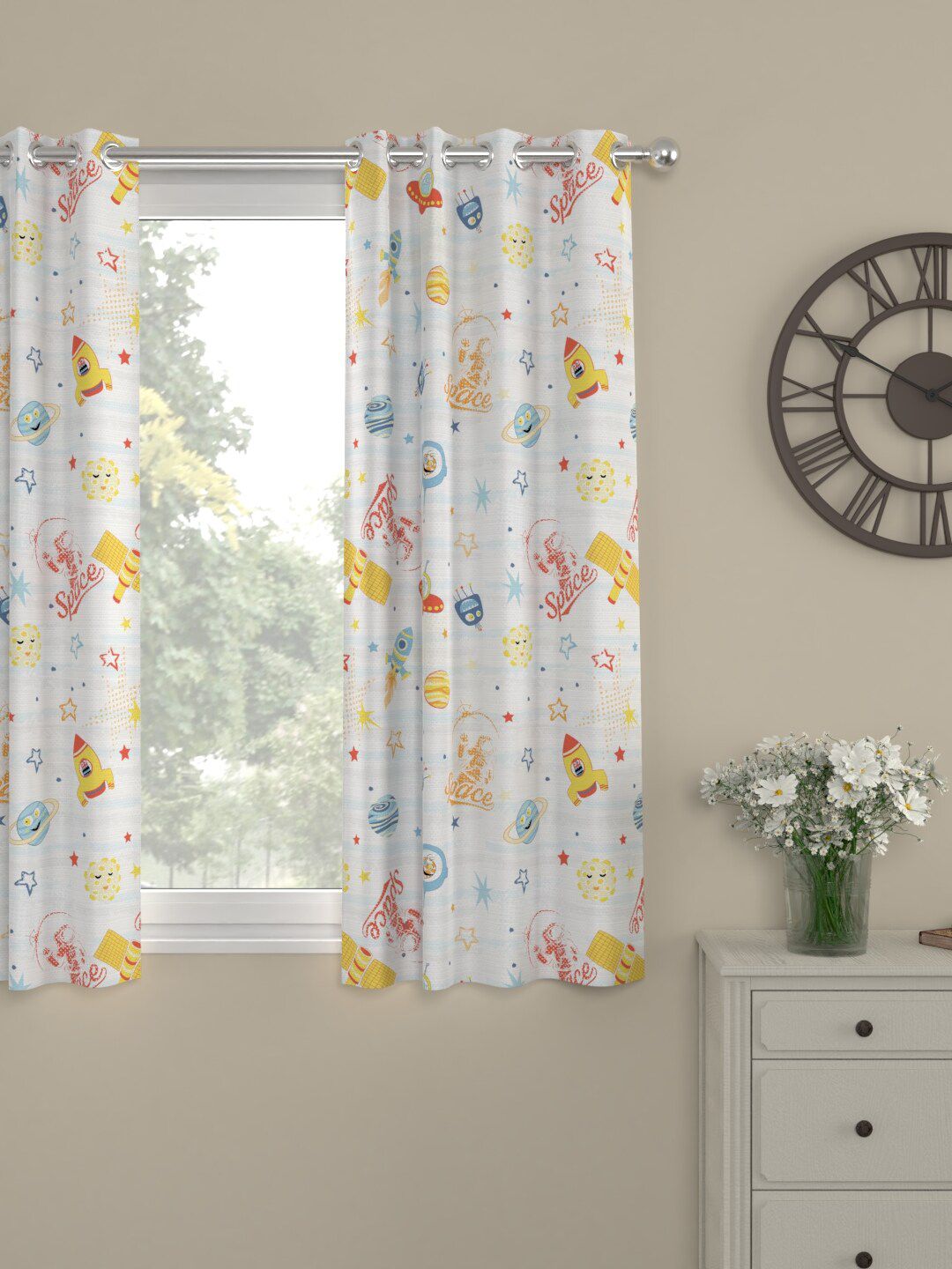 ROSARA HOME White & Yellow Quirky Single Window Curtain Price in India