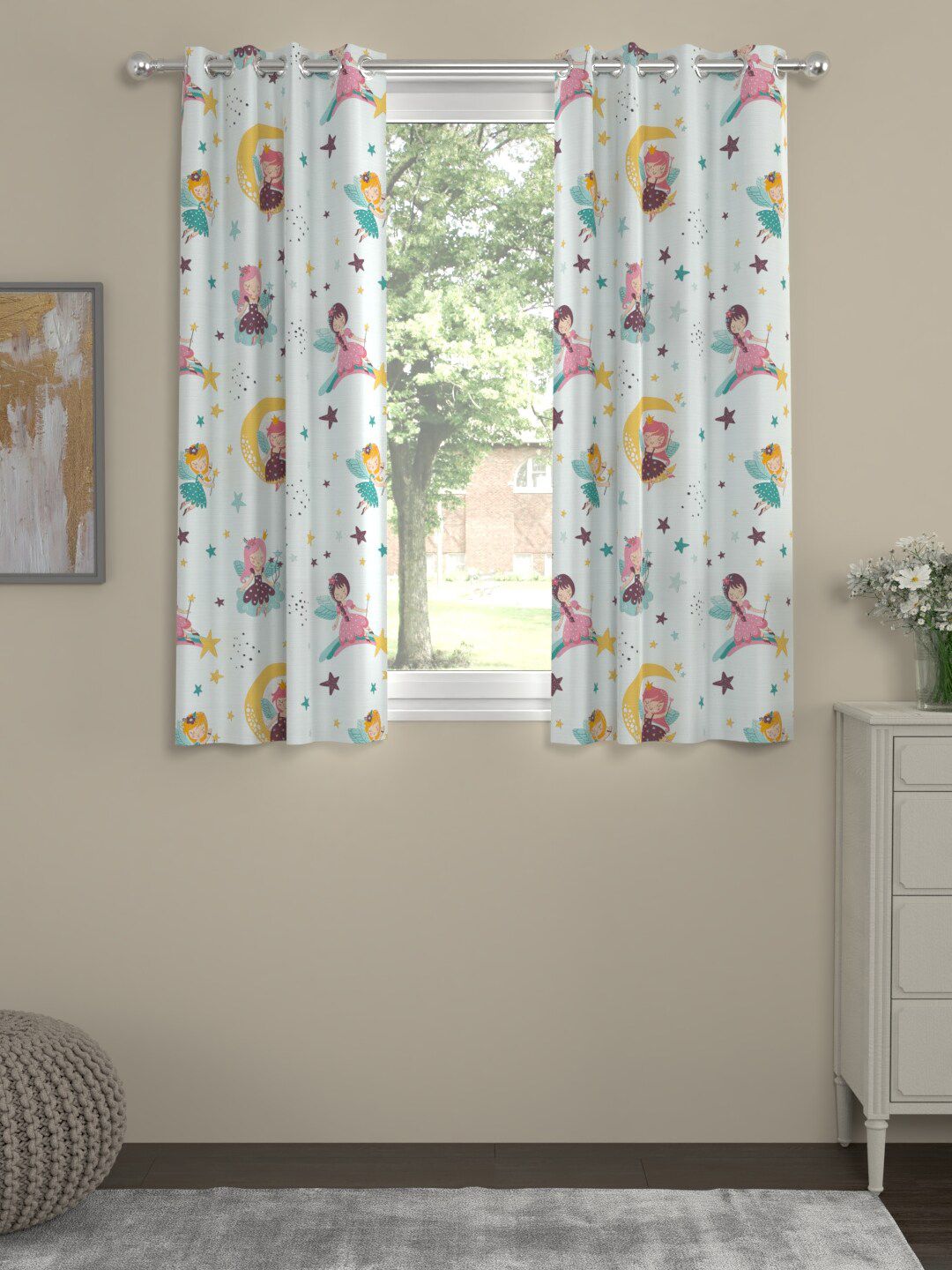 ROSARA HOME Blue & Yellow Set of 2 Quirky Window Curtain Price in India