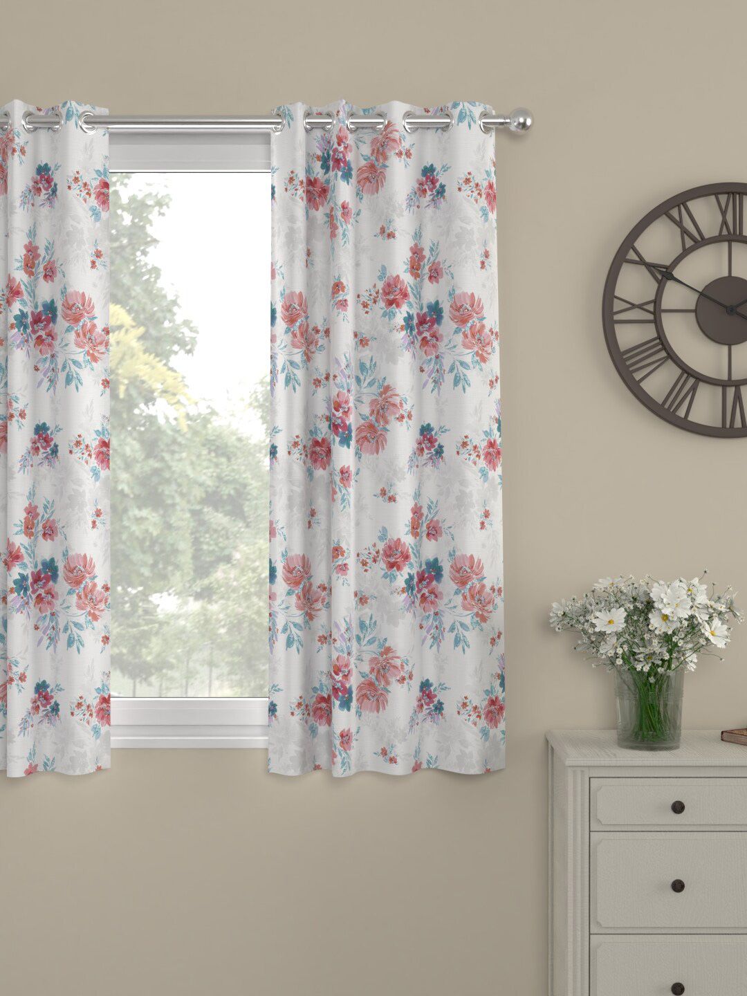 ROSARA HOME Red & White Floral Window Curtain Price in India