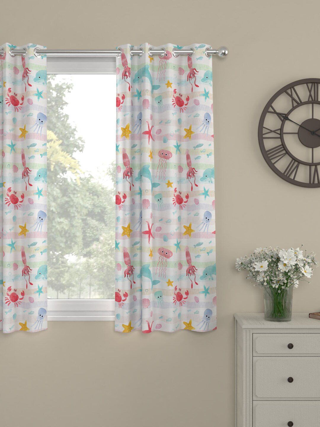 ROSARA HOME White & Blue Printed Window Curtain Price in India