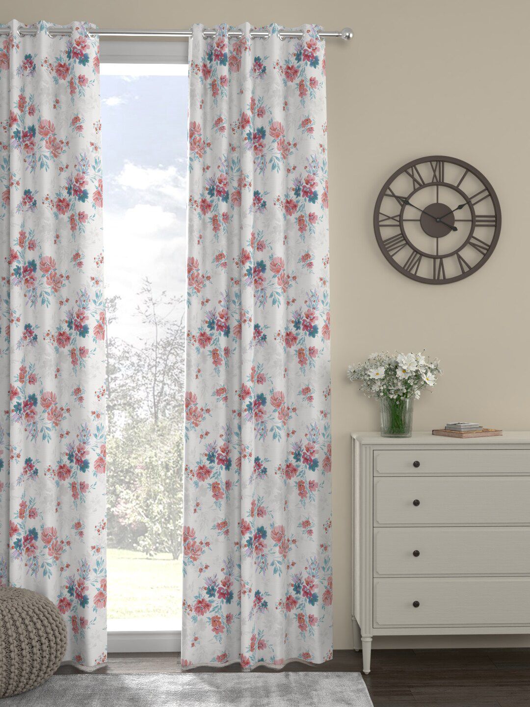 ROSARA HOME Red & Blue Floral Single Long Door Curtain Price in India