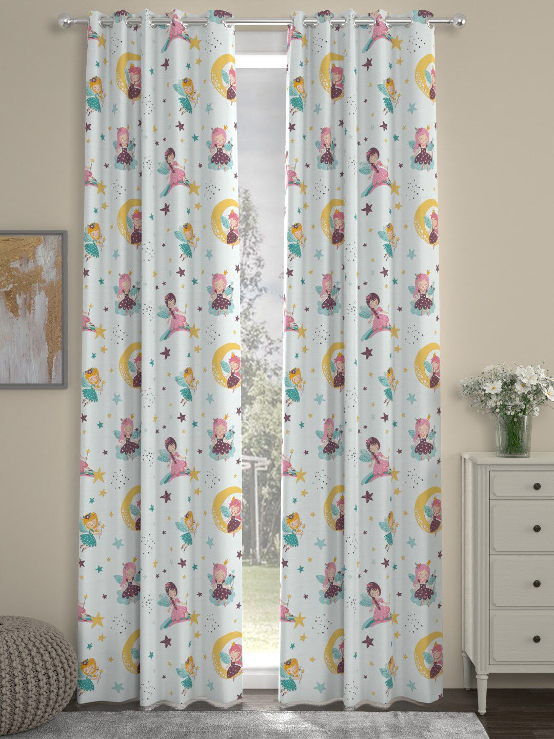 ROSARA HOME White & Pink Set of 2 Door Curtains Price in India