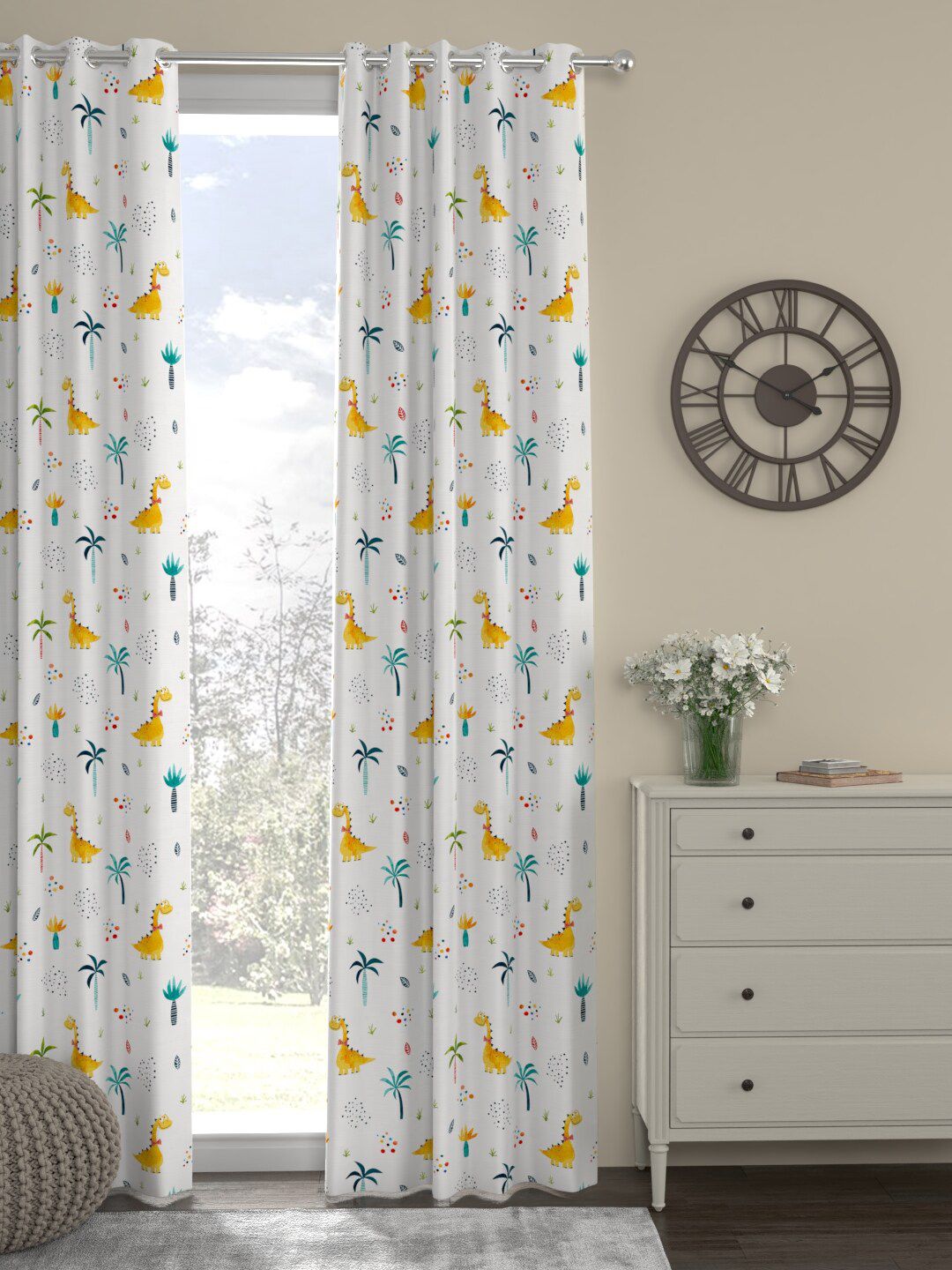 ROSARA HOME White & Yellow Animal Printed Door Curtain Price in India